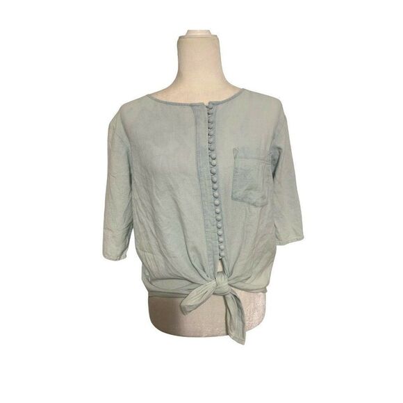 mcguire womens solid light blue Denim Jean short sleeve crop top small - Picture 1 of 5